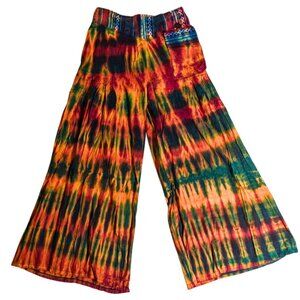 Women's Plus Size TIE DYE Palazzo Pants Wide Leg Elastic Waist Pocket Hippy XL